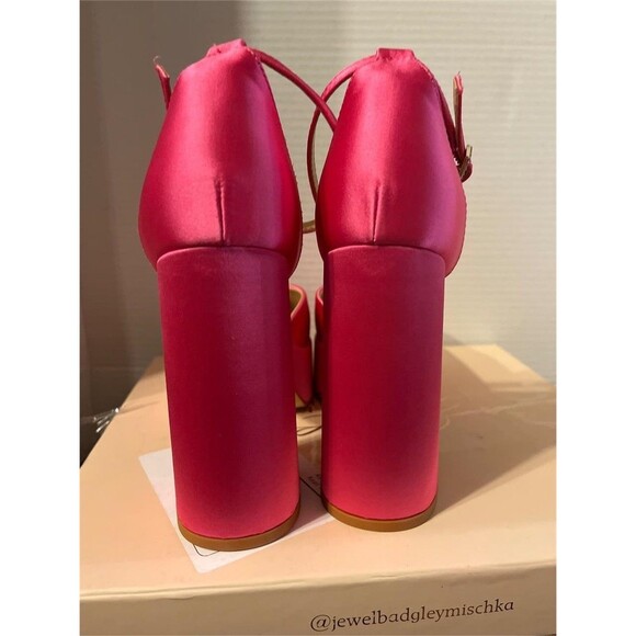 NEW | Jewel Badgley Mischka Pink Satin Rainbow Chunky Platforms JW4628 Sz 8 - Picture 2 of 4